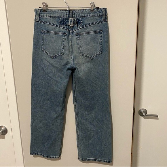 A.L.C. Jeans Denim Montag Exposed Button Fly Medium Blue Wash Wide Leg Cropped 6 - Picture 8 of 11